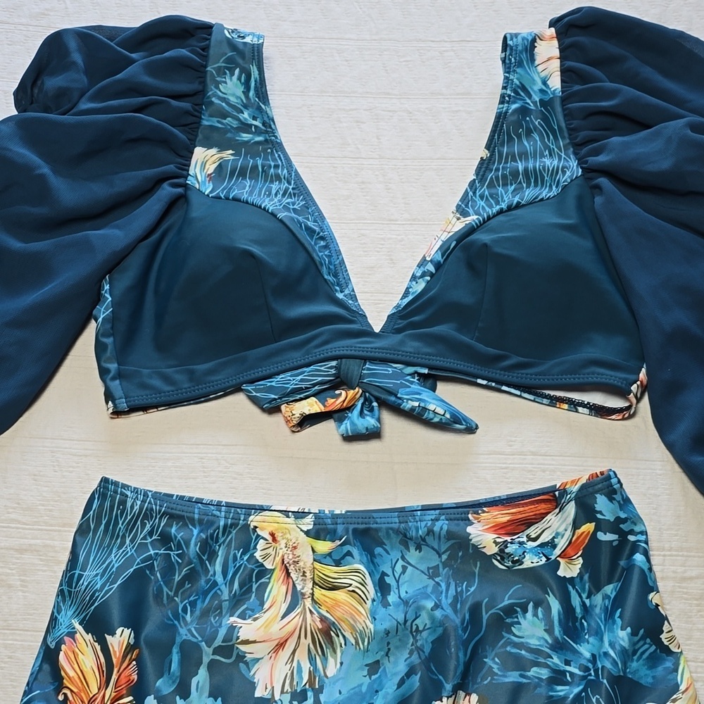 Sporlike Women Ruffle High Waist Swimsuit Two Pieces Push Up Tropical Print - Picture 3 of 11